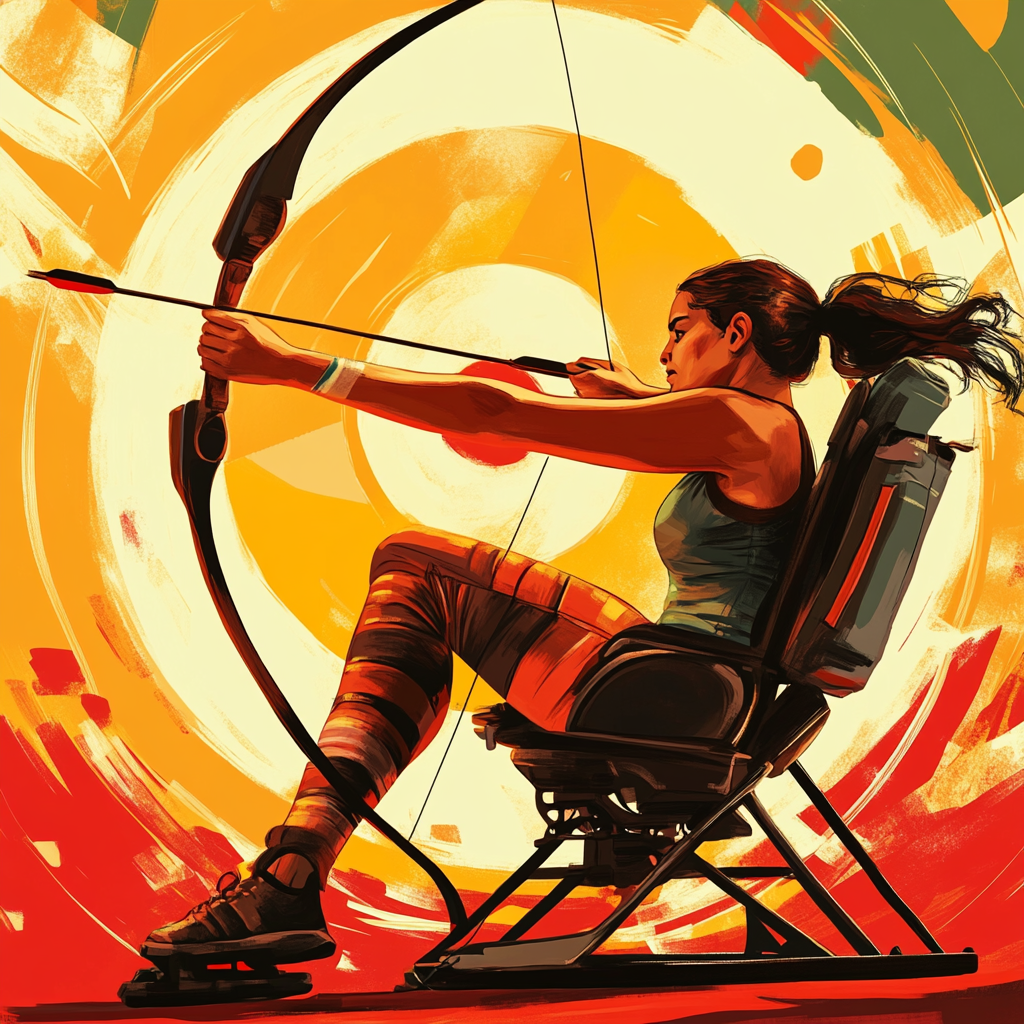 Dynamic Paralympic Archer: Feet Aiming Bullseye Illustration