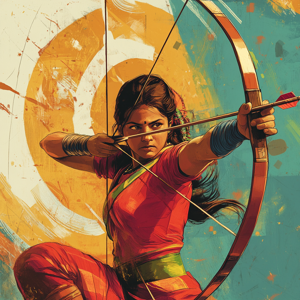 Dynamic Paralympic Indian Archer Aiming with Feet Illustration