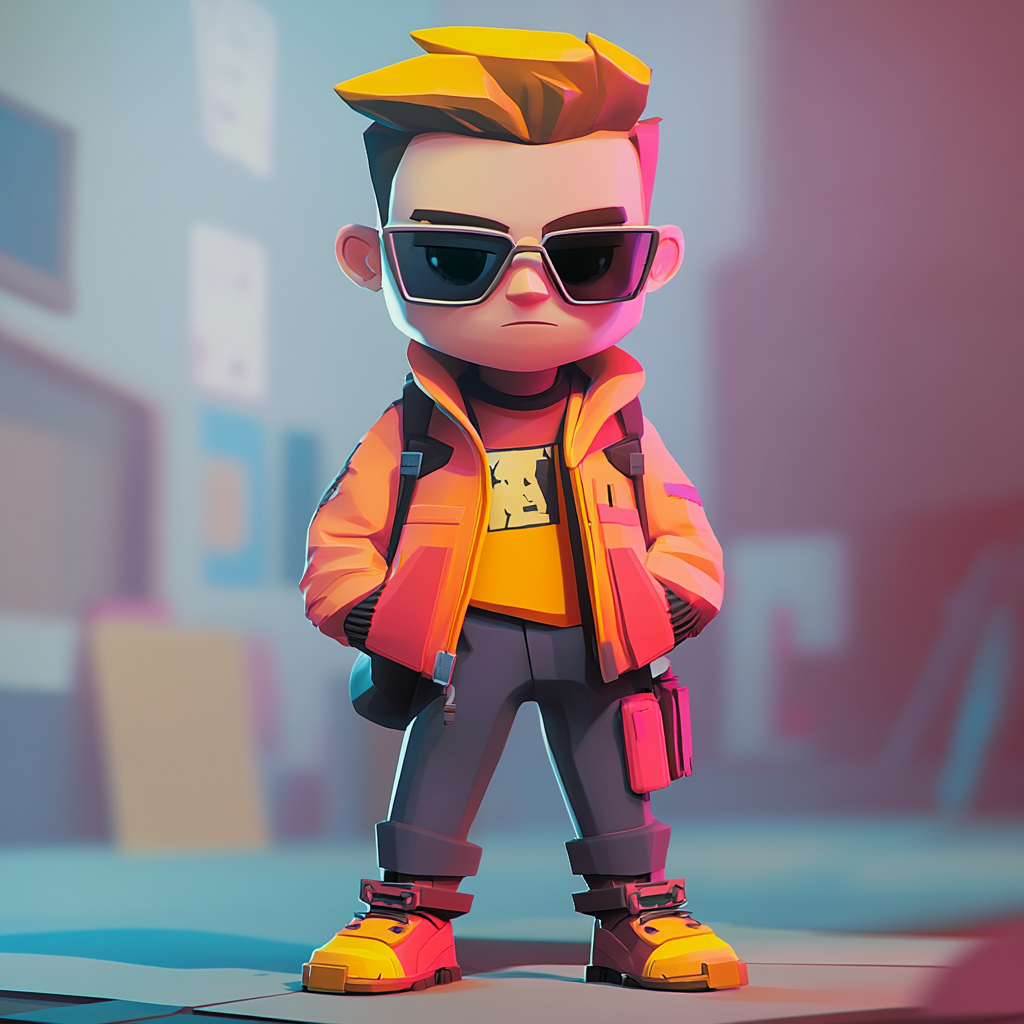 Dynamic cartoon game character inspired by Ryan Gosling.