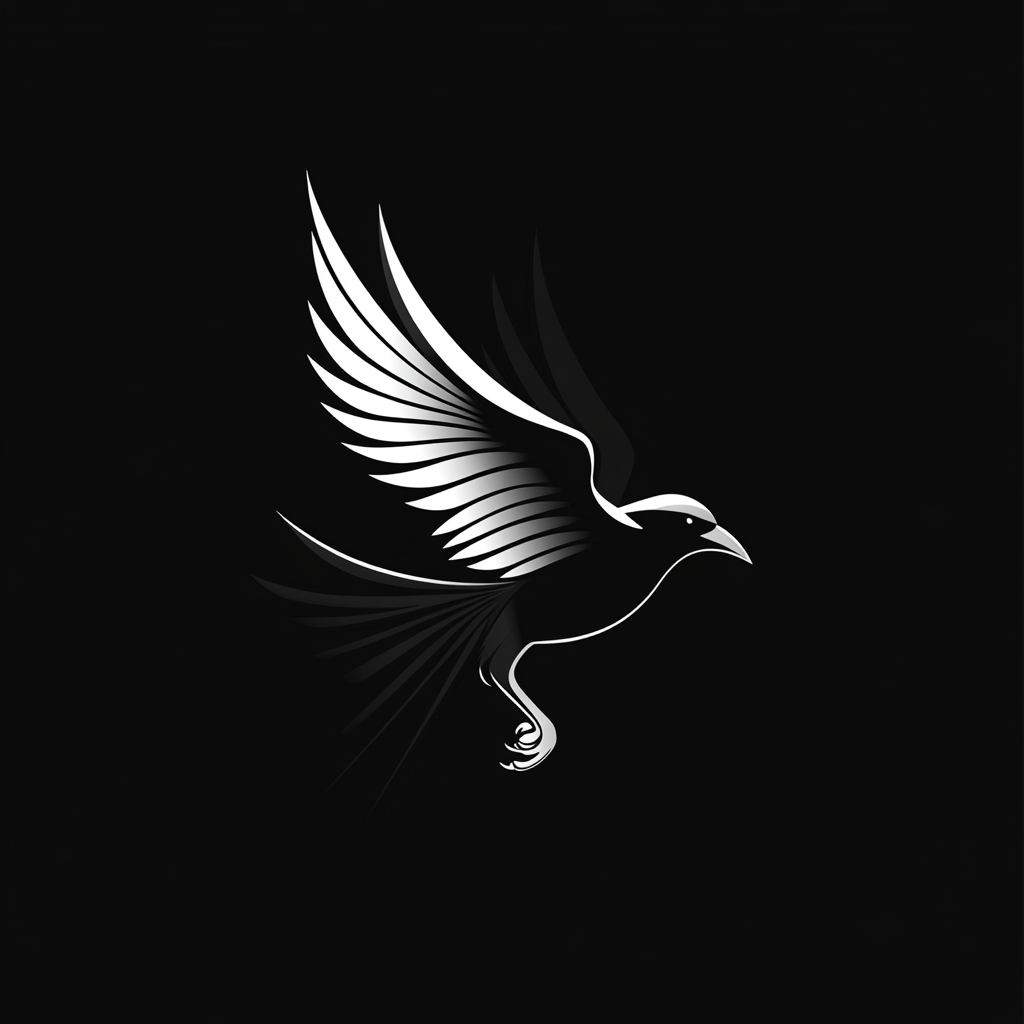 Dynamic crow logo with bold number integration.