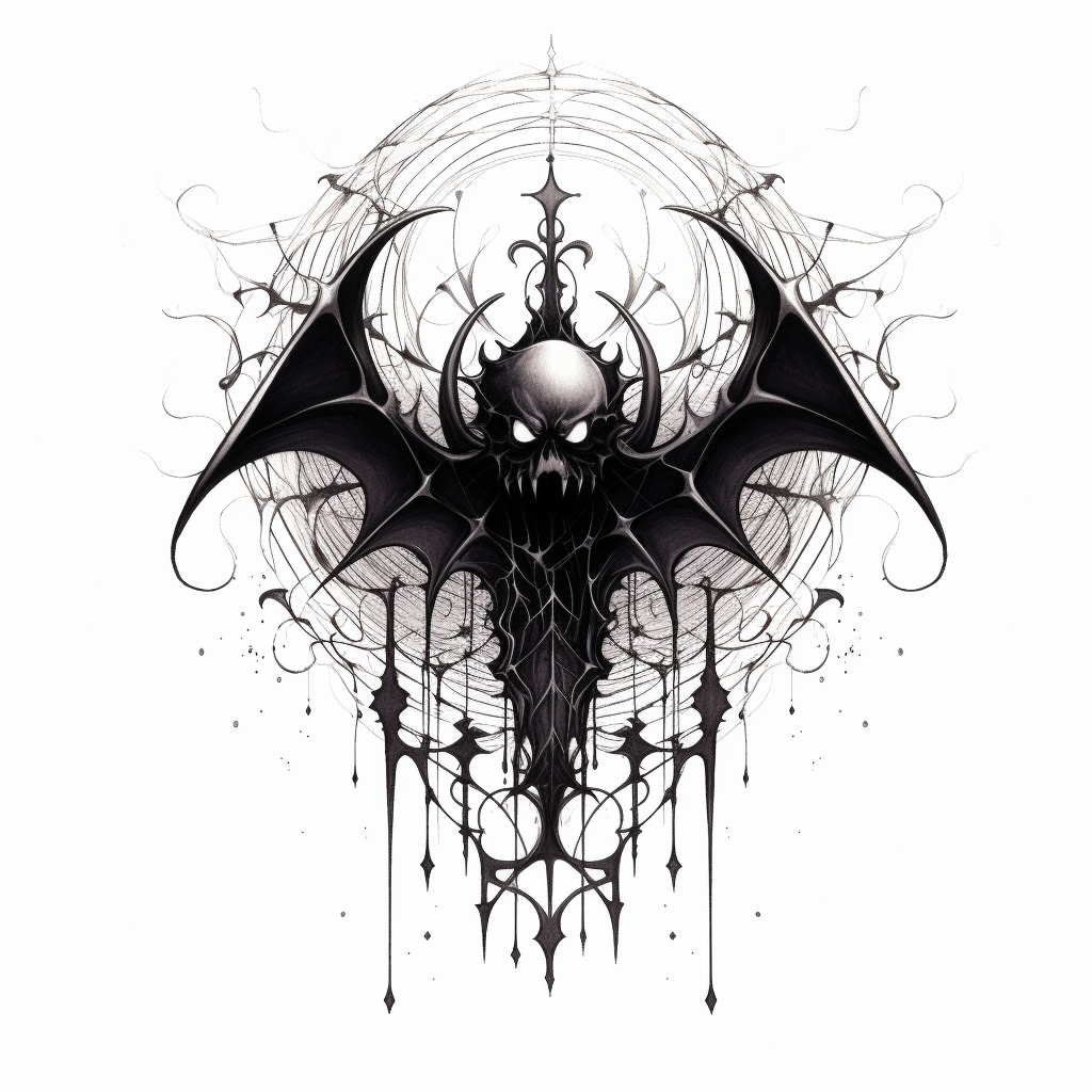 Dynamic spider tattoo design with bat wings and moon.