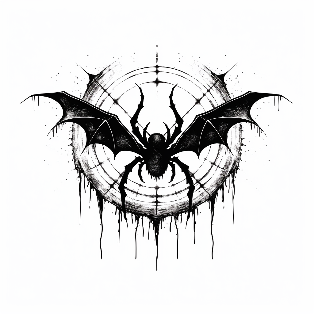 Dynamic spider tattoo design with gothic bat wings.