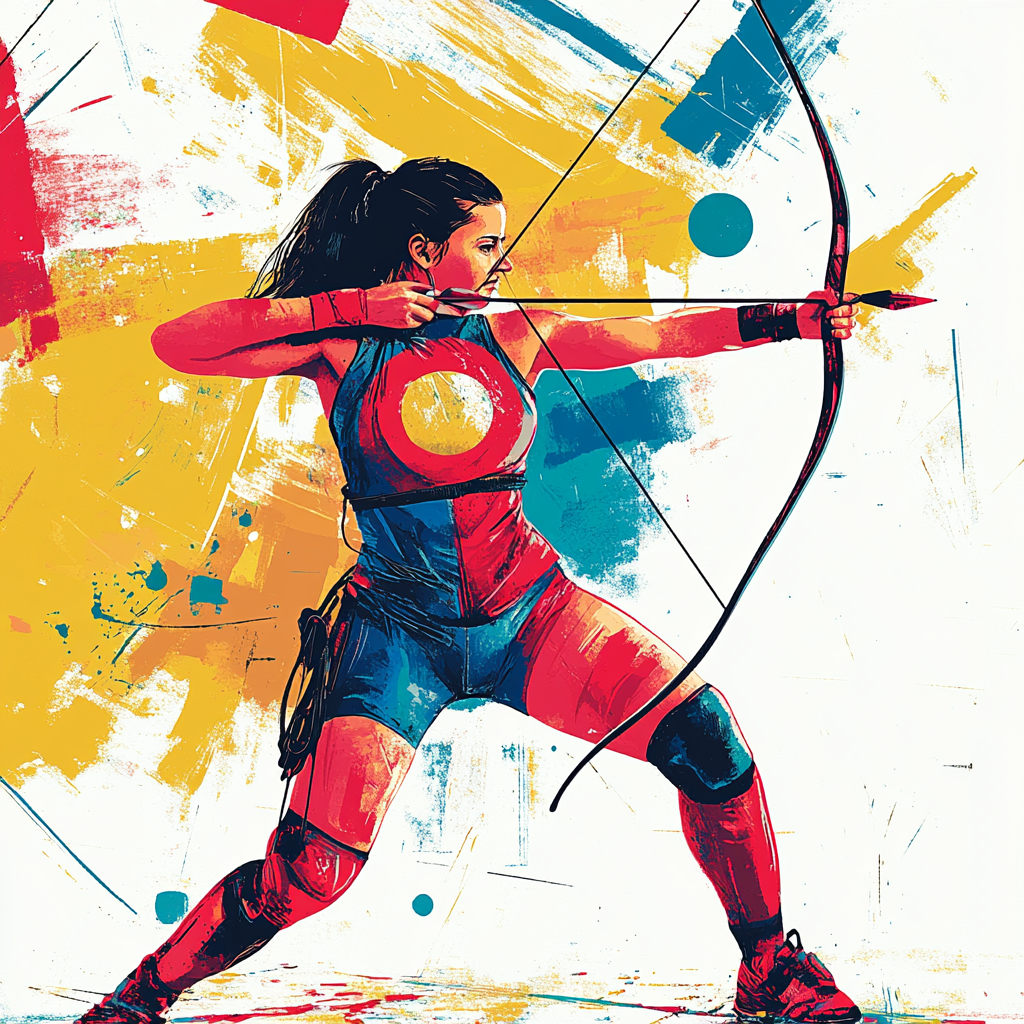 Dynamically Illustrated Paralympic Archer Aiming Bullseye with Feet