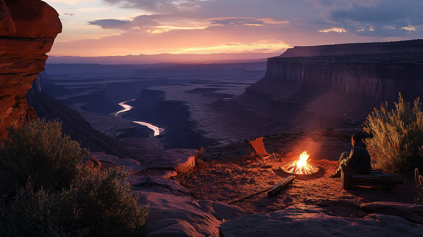 Early photograph shot in 75mm, first person, desert campfire