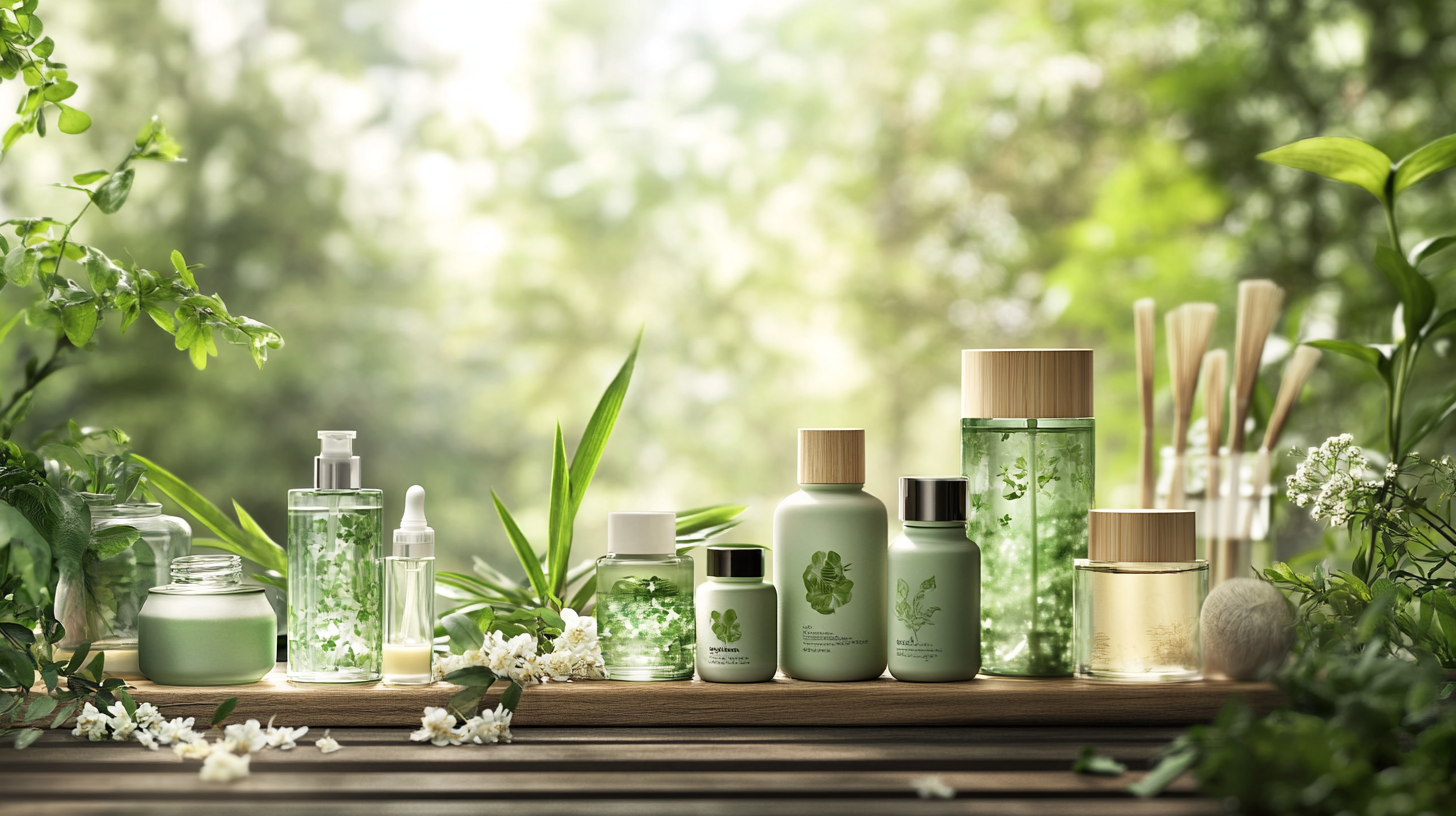 Eco-friendly beauty scene with sustainable products and natural elements.