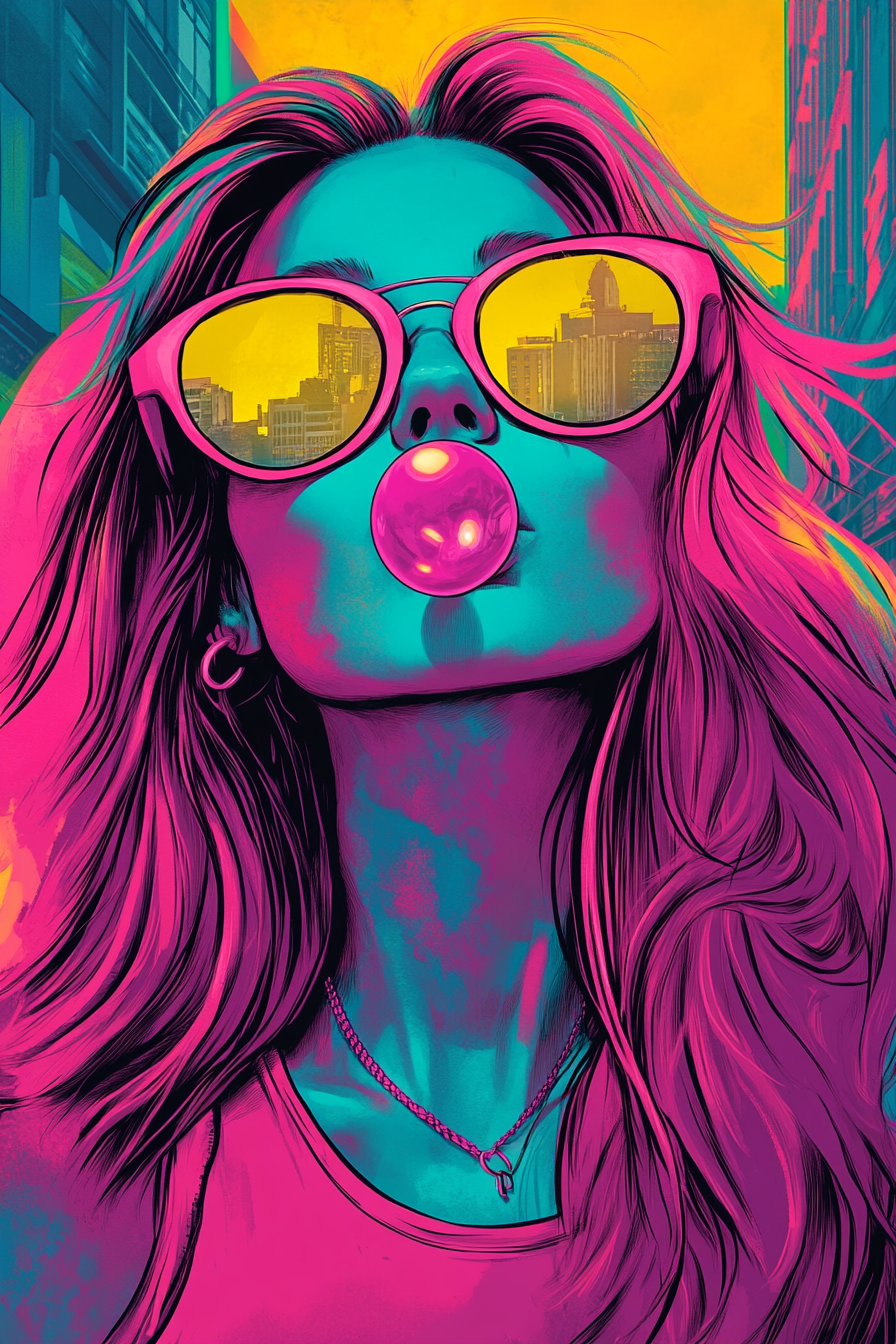 Edgy Pop-Art Portrait of Rebellious Young Woman