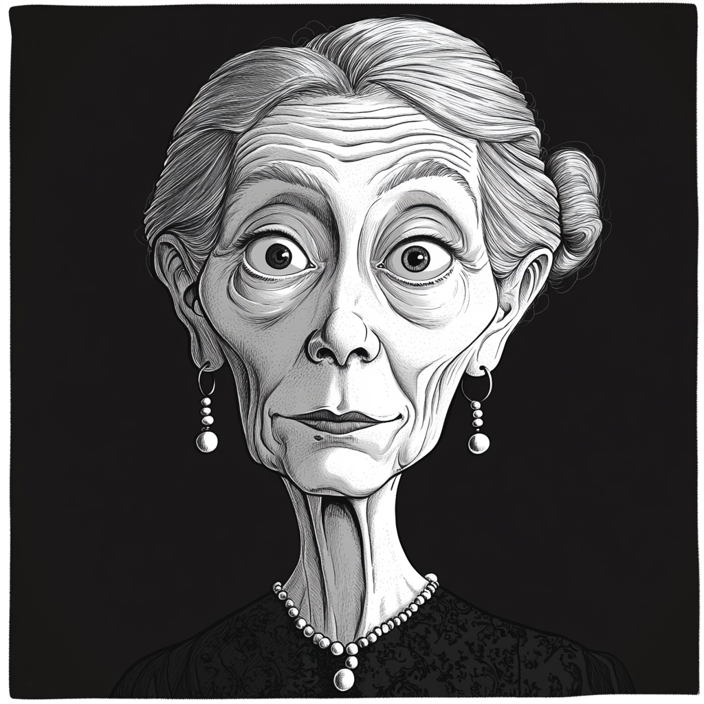 Edward Gorey-style Cartoon Portrait of Mysterious Woman