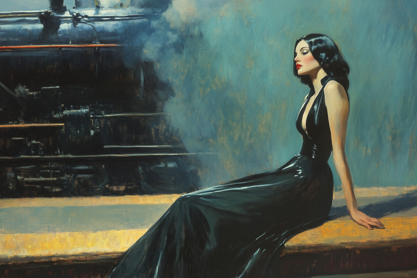 Edward Hopper hyperrealist painting glamour woman train station