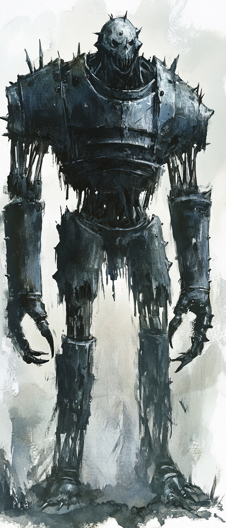 Eerie and ethereal dark fantasy metal golem art.