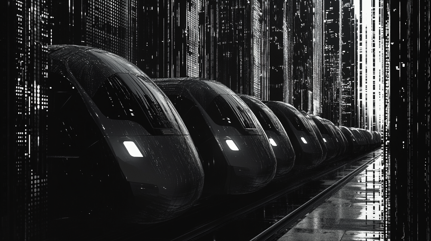 Efficient digital railway vehicles in black and white.