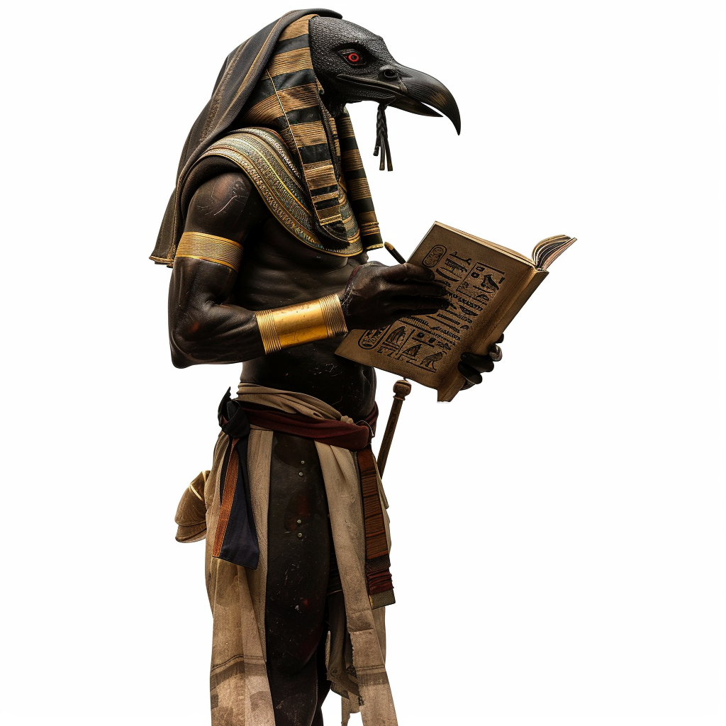 Egyptian god Thoth with book and stylus