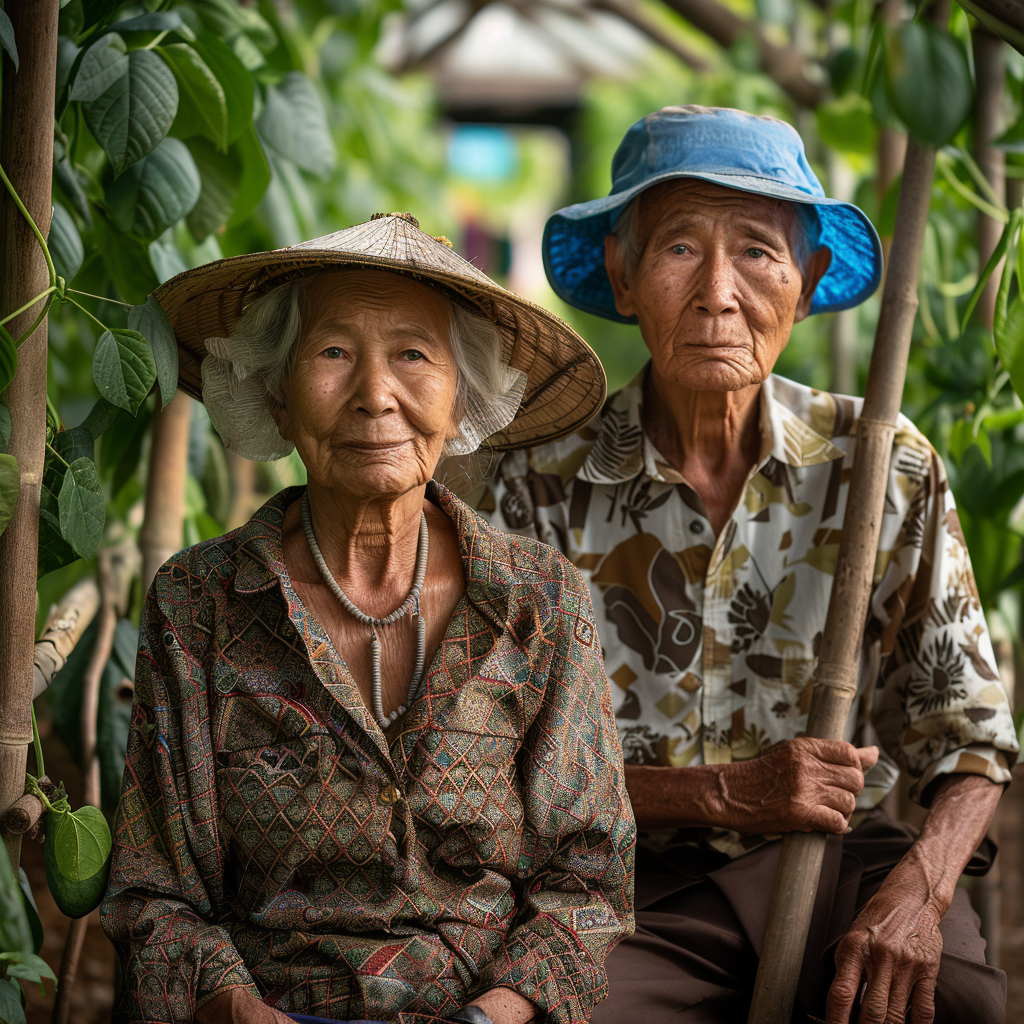 Elderly Cambodian Couple in Pepper Plantation