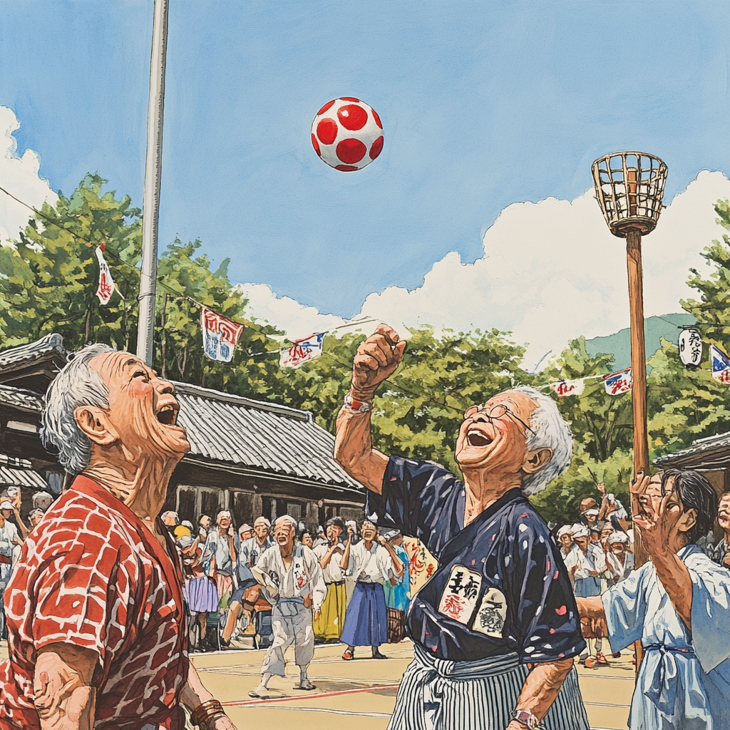 Elderly Japanese Grandpas and Grandmas Tamaire Competition Event