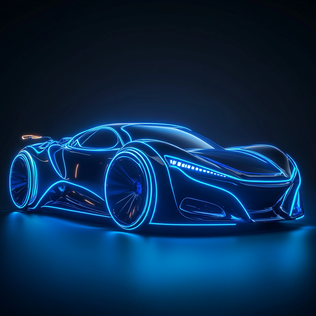 Electric cars in blue and black color, futuristic design.