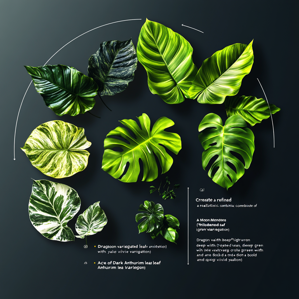 Elegant 3D logo with Monstera, Philodendron, Anthurium leaves, woman.