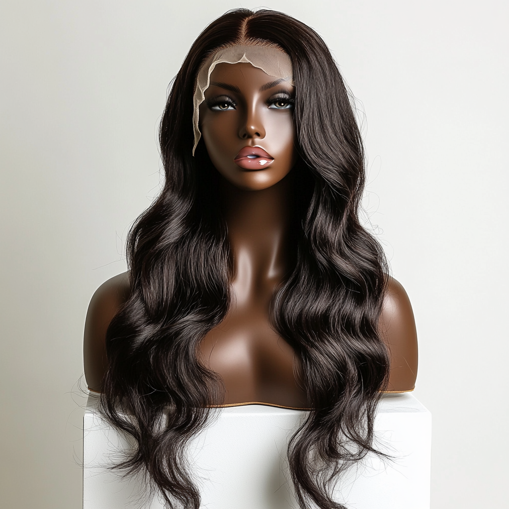 Elegant 40 Inch Lace Wig on Black Mannequin