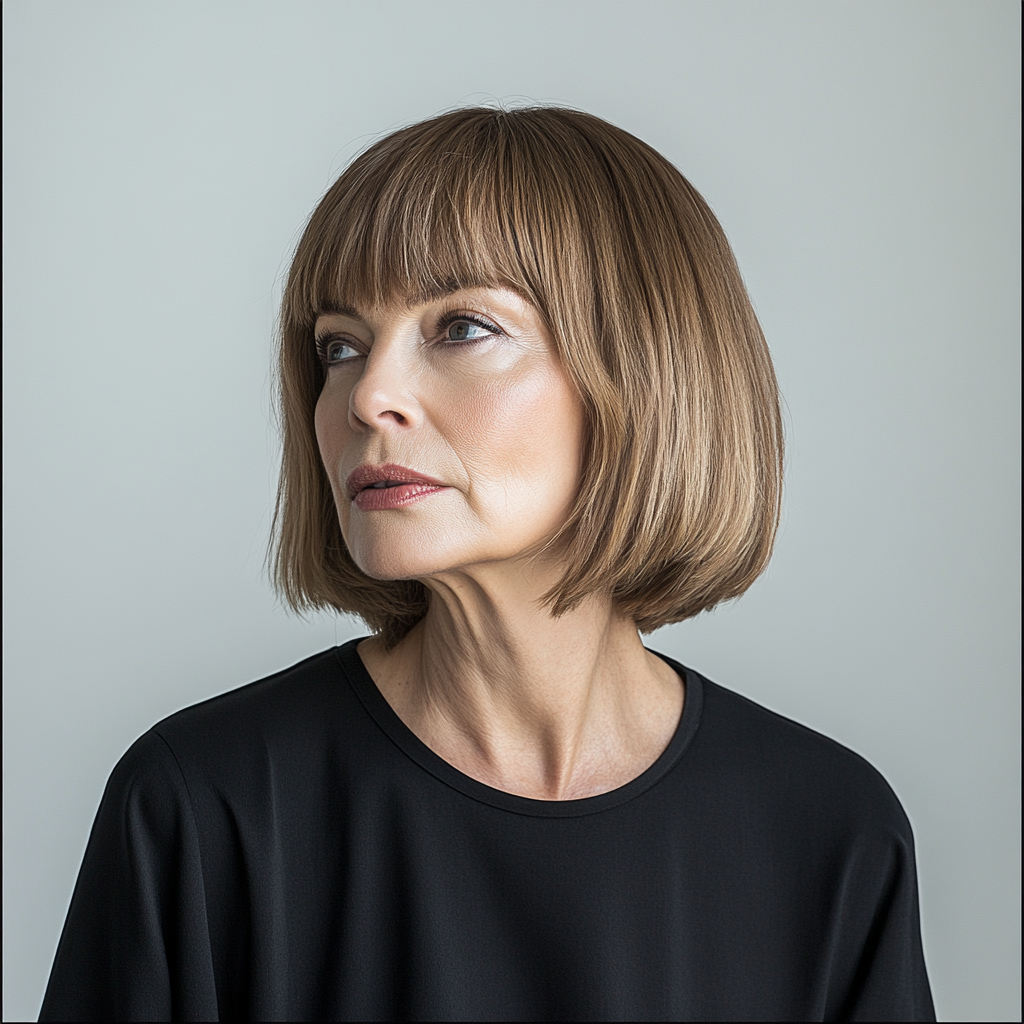 Elegant Anna Wintour on white glass background.