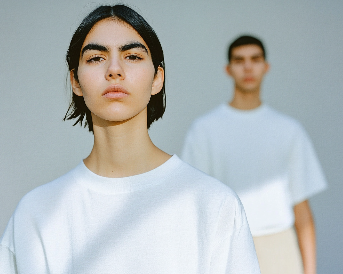 Elegant Couple in Oversized White Shirts: A Portrait