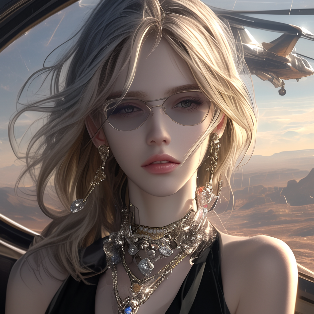 Elegant French comtesse in futuristic fashion hijacks autogyro.