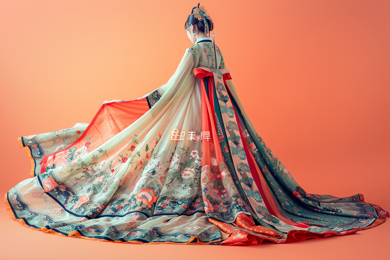 Elegant Hanbok with Vibrant Colors on Minimal Background