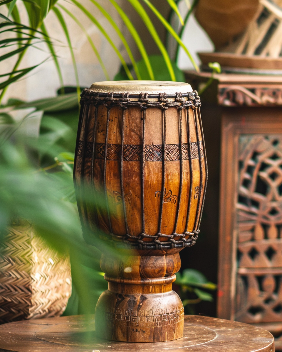 Elegant Holz Conga Drum, Retro Boho Hintergrund, Details betont