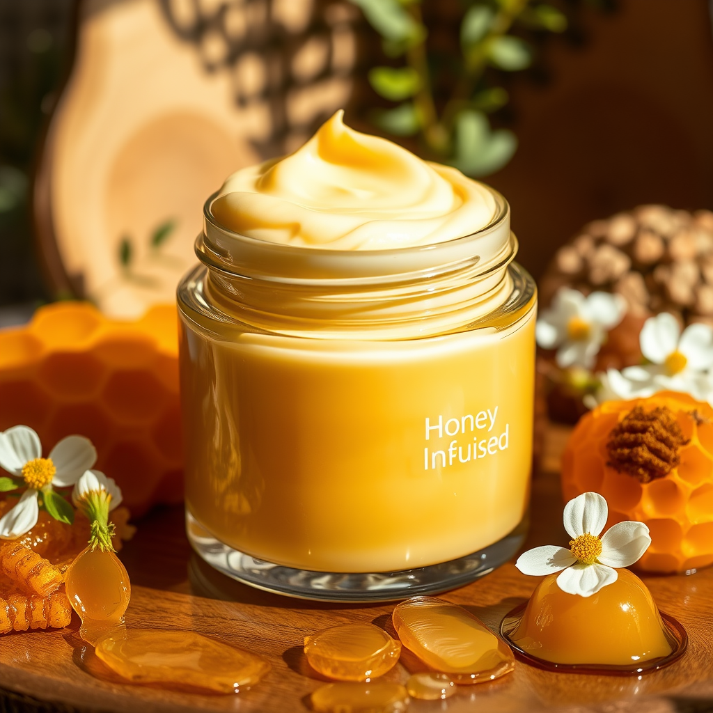 Elegant Honey-Infused Cream Amidst Natural Setting