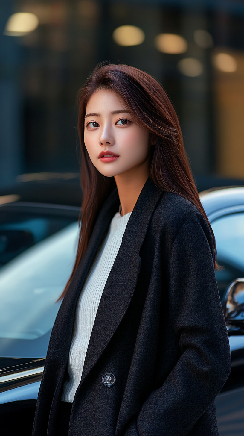 Elegant Japanese woman by luxury car