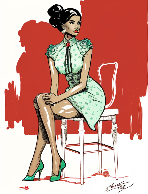 Elegant Latina woman in manga style with mint tights.