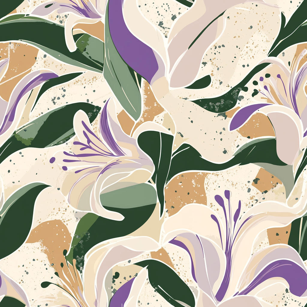 Elegant Lily and Leaf Pattern Tile Texture