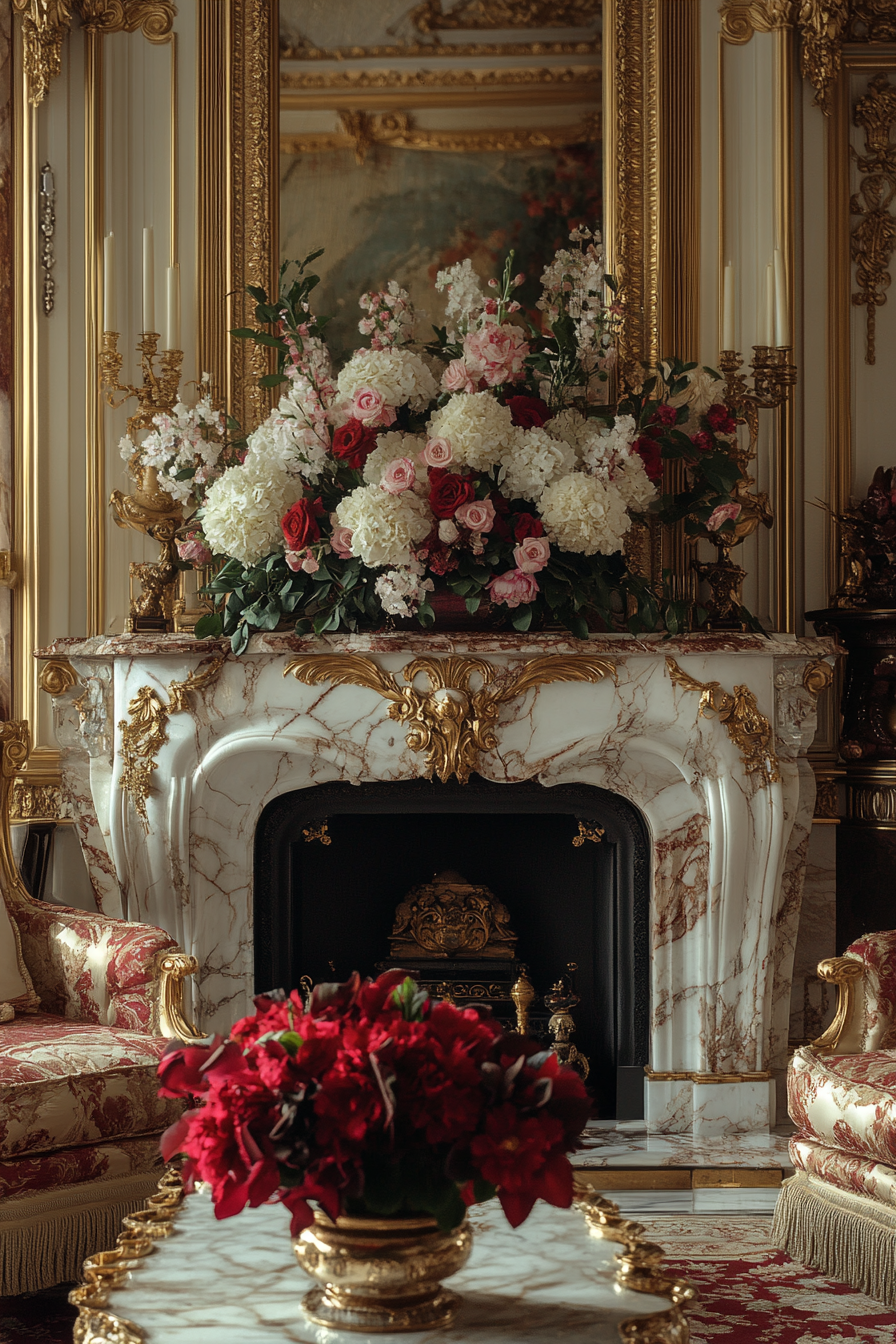 Elegant Living Room with Luxurious Marble Mantle