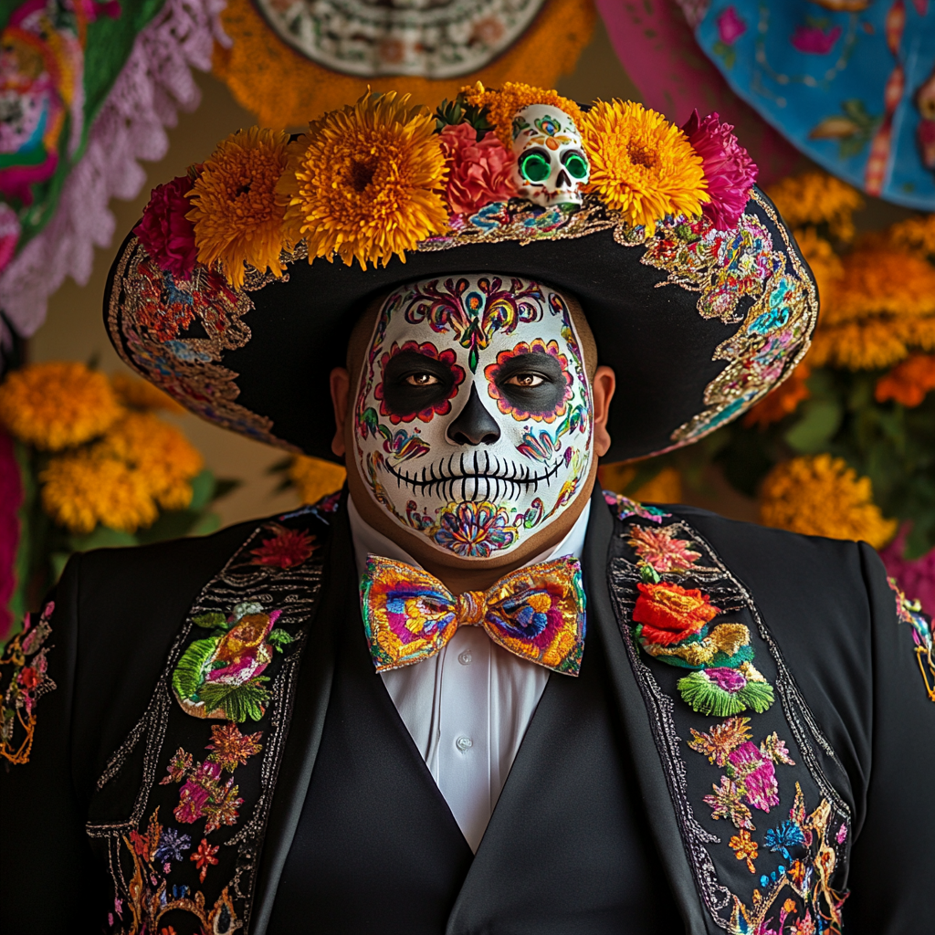 Elegant Mexican Sumo Wrestler Celebrates Day of Dead