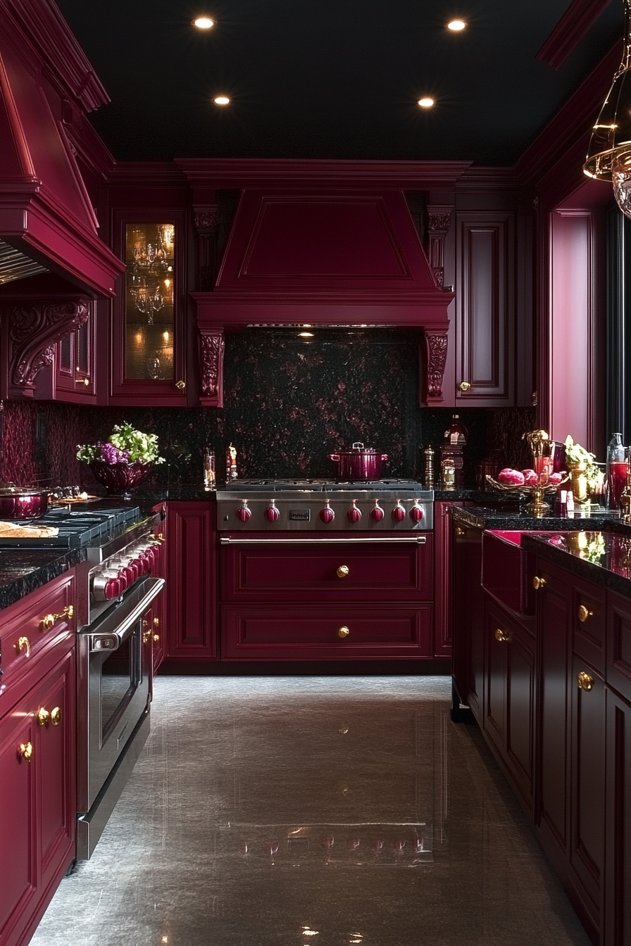 Elegant Regal Kitchen with Maroon Majesty Red Theme