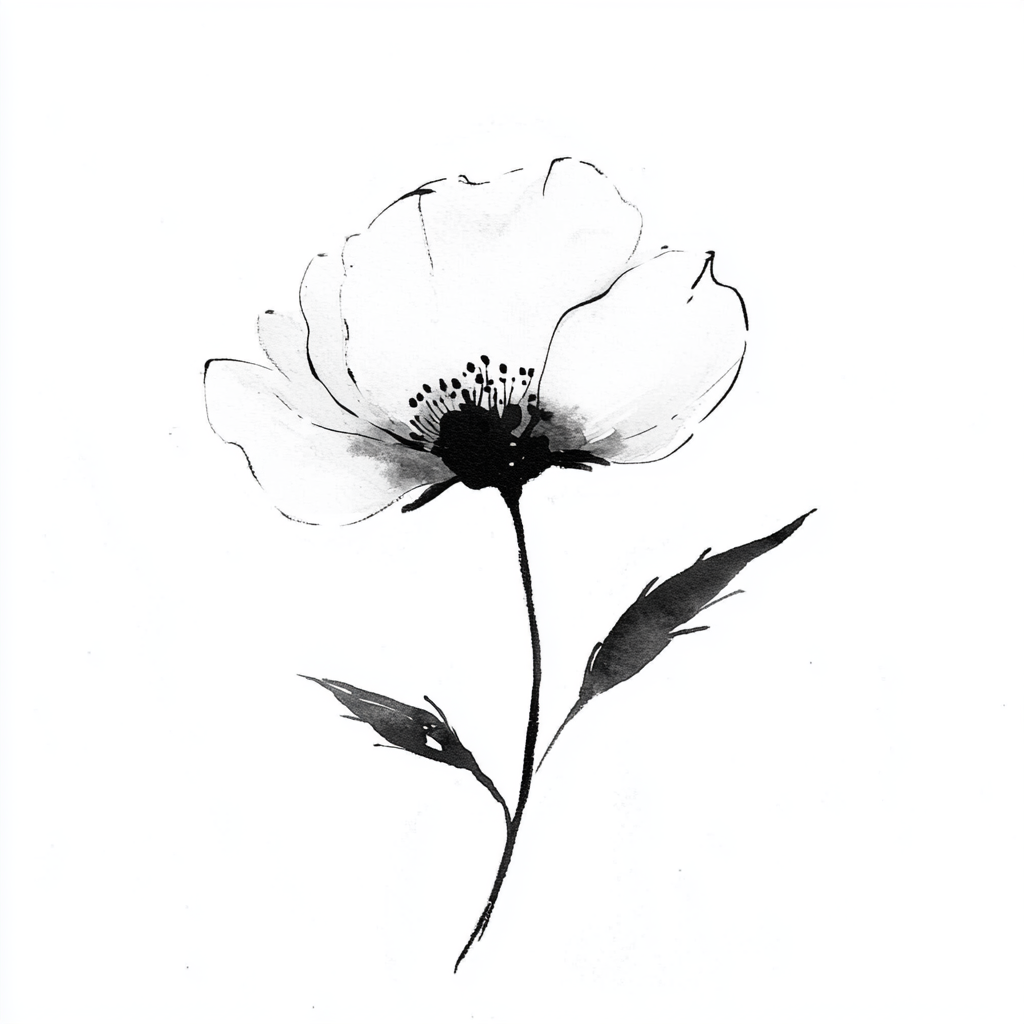 Elegant black and white ink wash flower