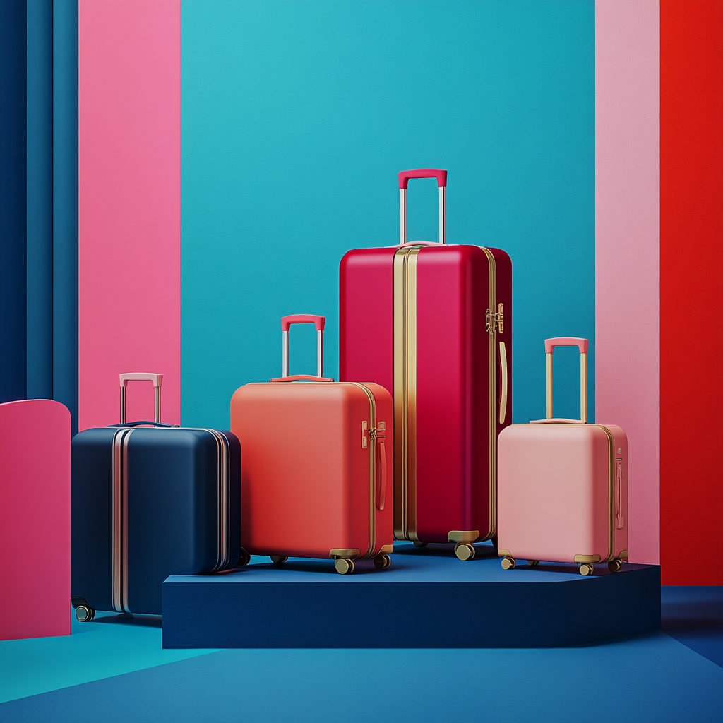 Elegant business travelers with luxury suitcases and bags.