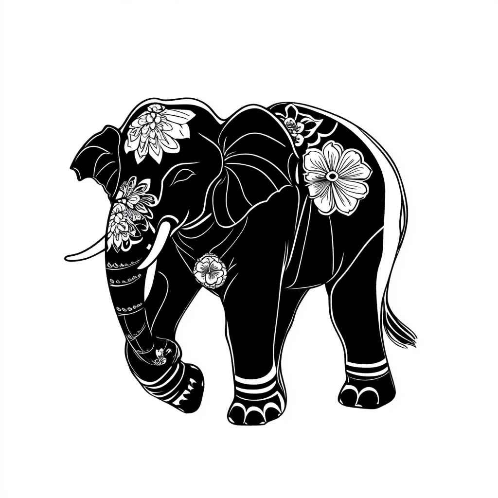 Elegant elephant in Japanese art style