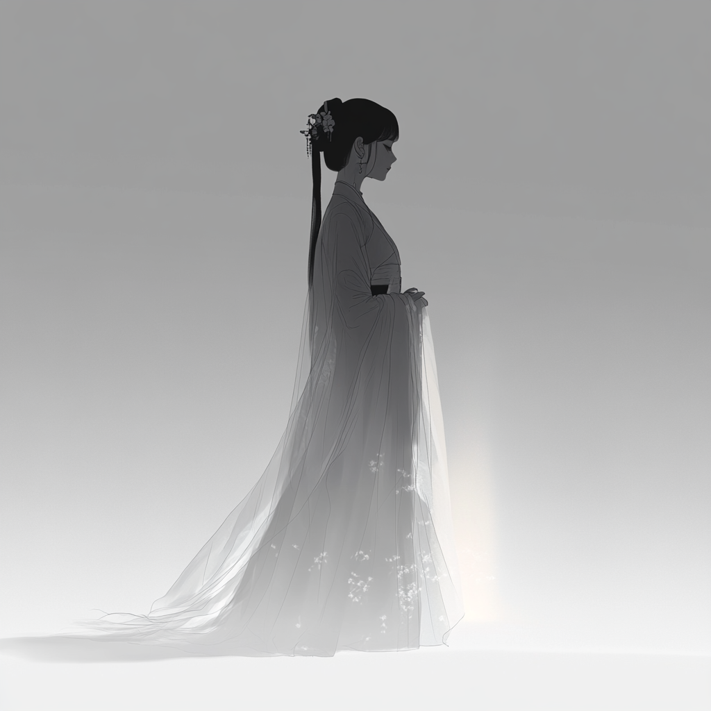 Elegant girl in Chinese dress with shadow