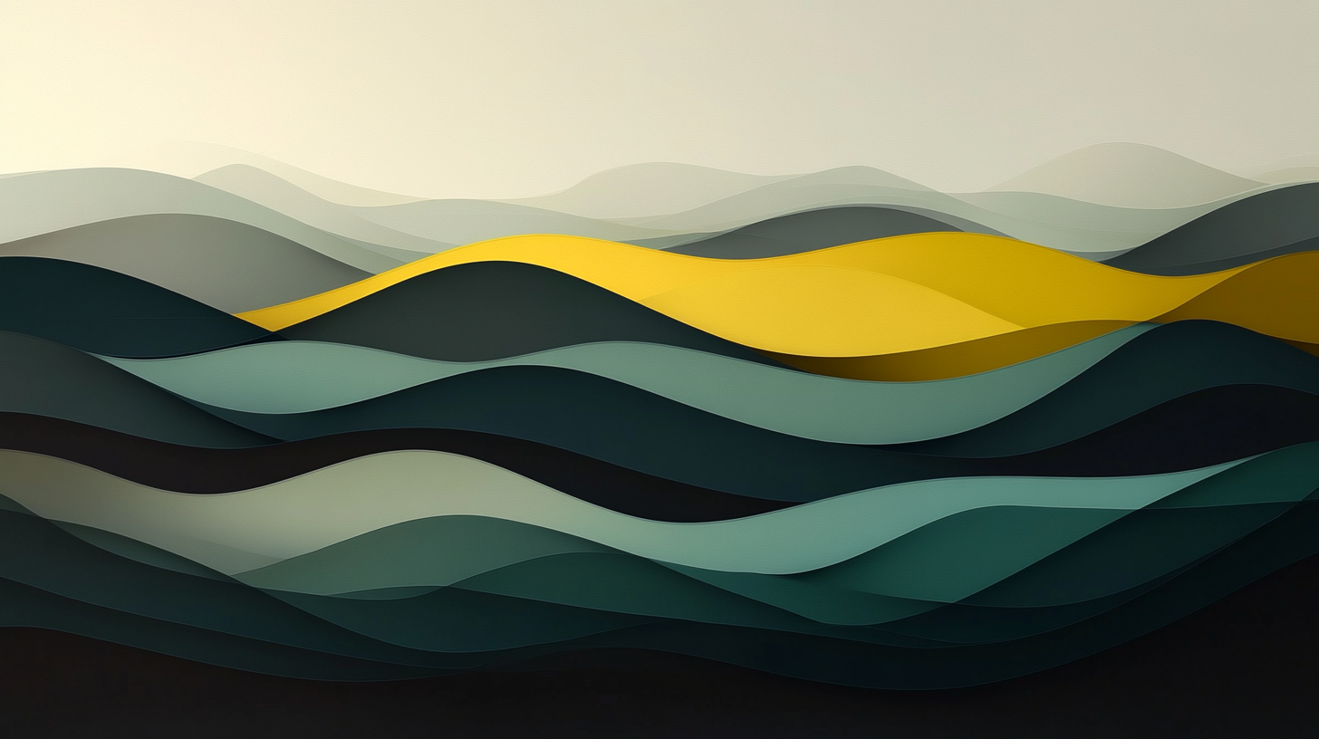 Elegant layered waves in shades of yellow and teal.