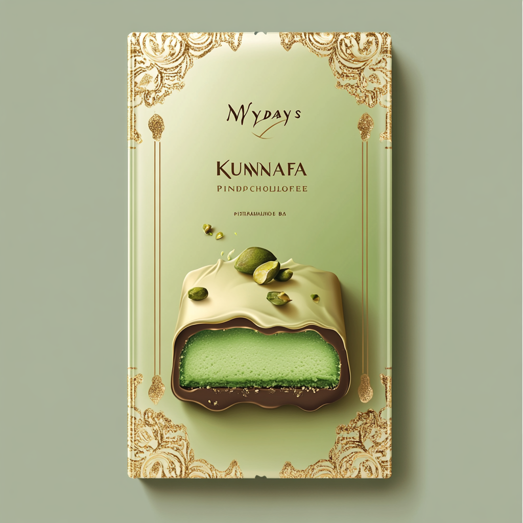 Elegant sticker label for MYDAYS Kunafa Pistachio Chocolate.