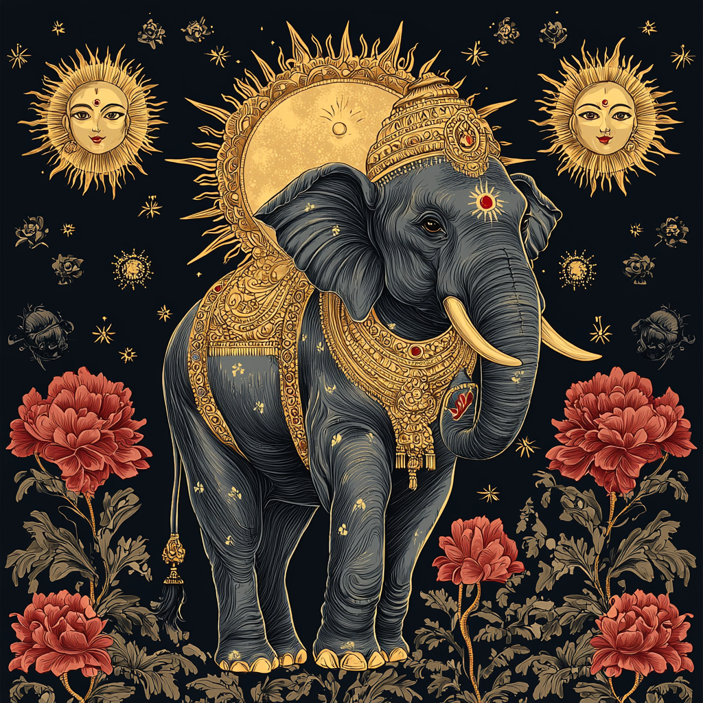 Elephant, Sun, Lotus Vector Logo in Vedic Astrology