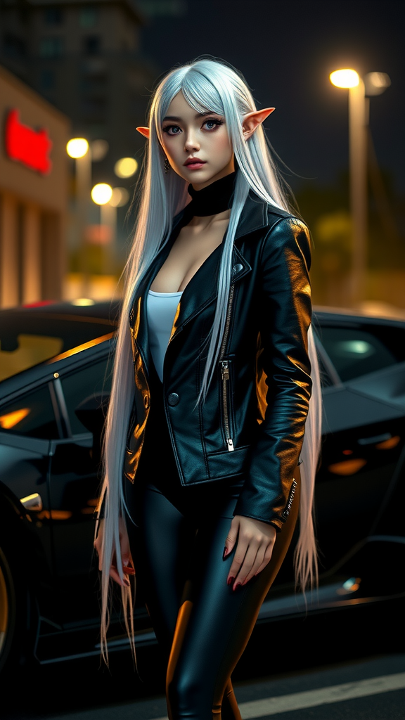 Elf Girl Near Lamborghini: Detailed, Realistic 8K Image