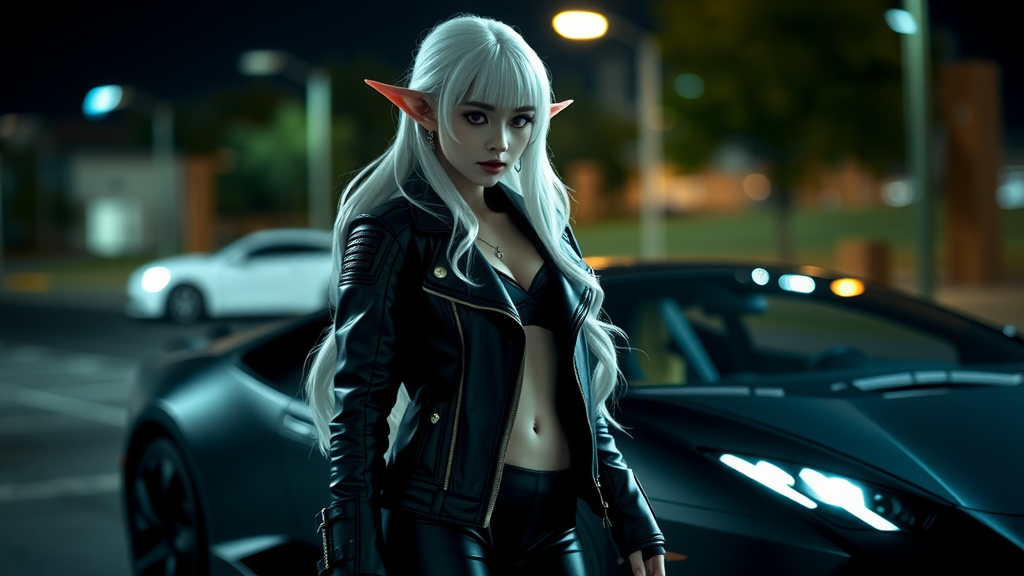 Elf Girl Stands by Lamborghini Aventador in 8K