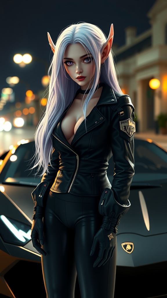 Elf Girl with White Hair by Lamborghini