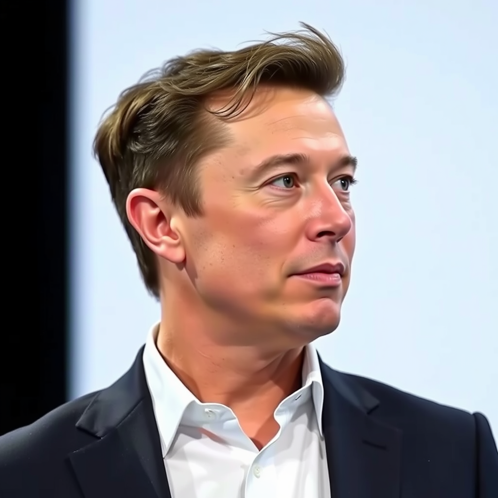 Elon Musk Glancing Sideways on Transparent Background