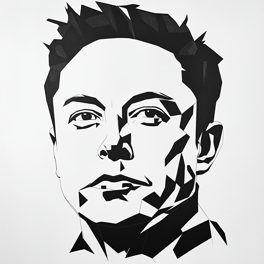 Elon Musk portrait with bold, geometric features.