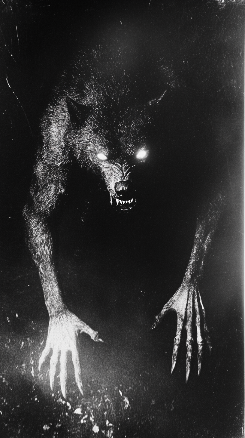 Elusive werewolf in dark forest at night