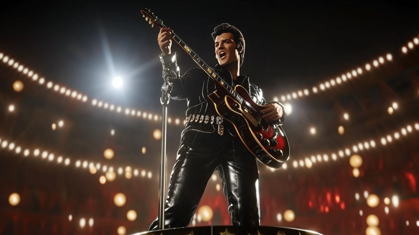 Elvis Presley singing in a 1950's music hall