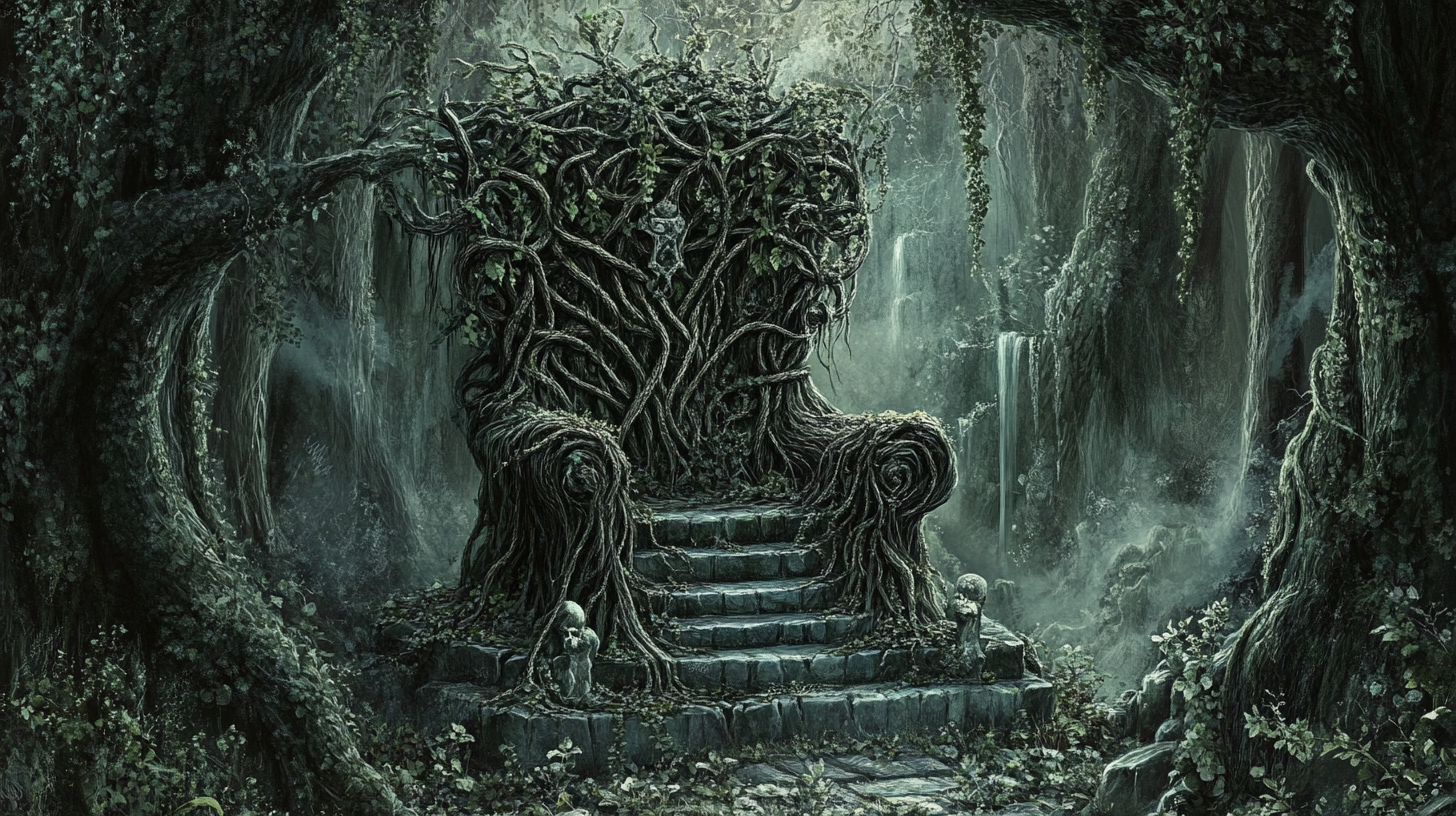 Elvish Forest Throne with Branches, Vines, and Leaves