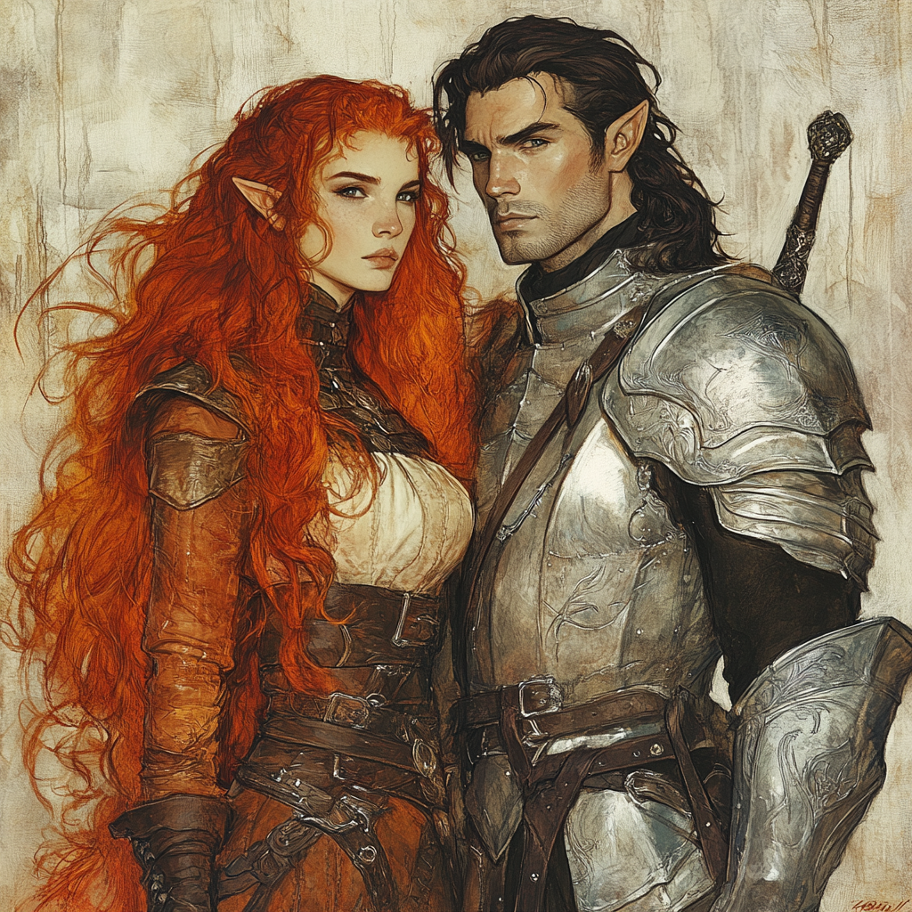 Elvish Woman and Human Male in Fantastical Armors