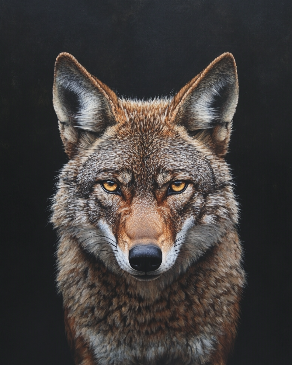 Embrandt's Realistic Coyote Portrait with Dramatic Lighting