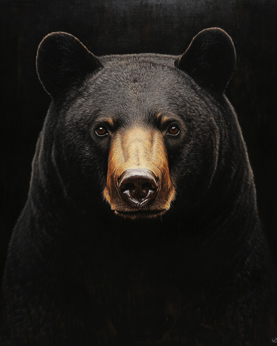 Embrandt's Realistic Portrait: Massive Black Bear Towering Seriously